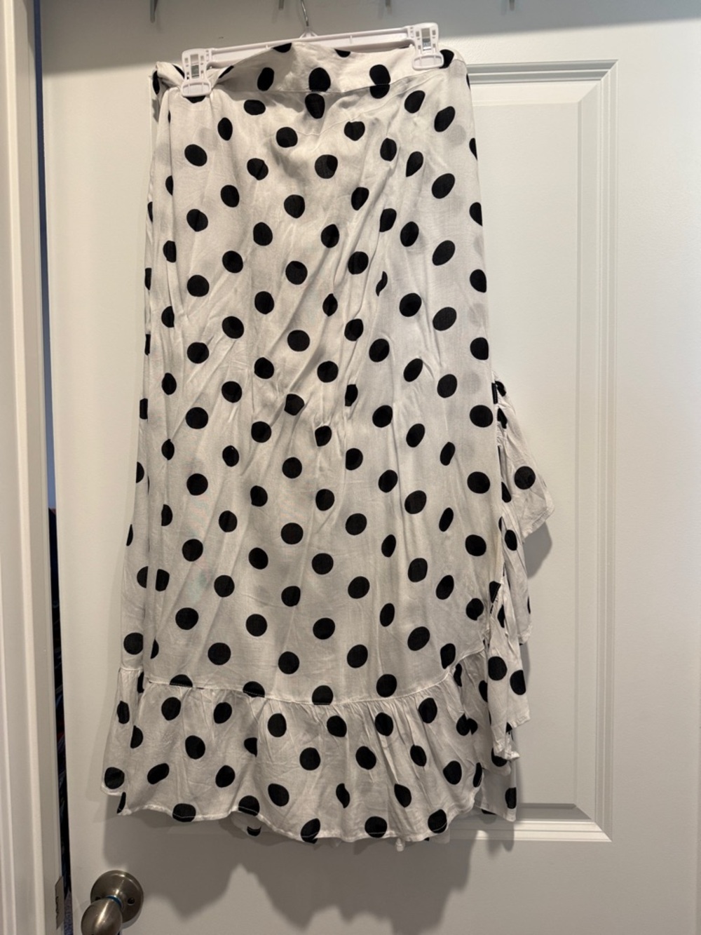 Wrap around Polka Dot Ruffle Midi Skirt - Black on White